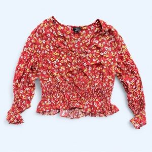 CCX City Chic Adeline Floral Smocked Long Sleeve Top in Red Ditsy Bloom Size 18